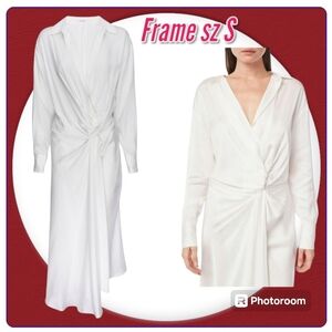Frame Off White Satin Midi Dress Twisted Wrap Asymmetrical New Small